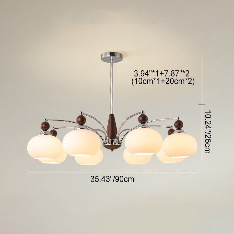 Modern Wood and Glass Round Chandelier for Living Room, 3/5/6/8 Lights
