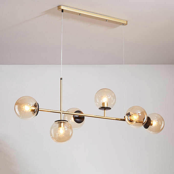 Modern Black Iron & Glass 6-Light Island Chandelier for Dining Room