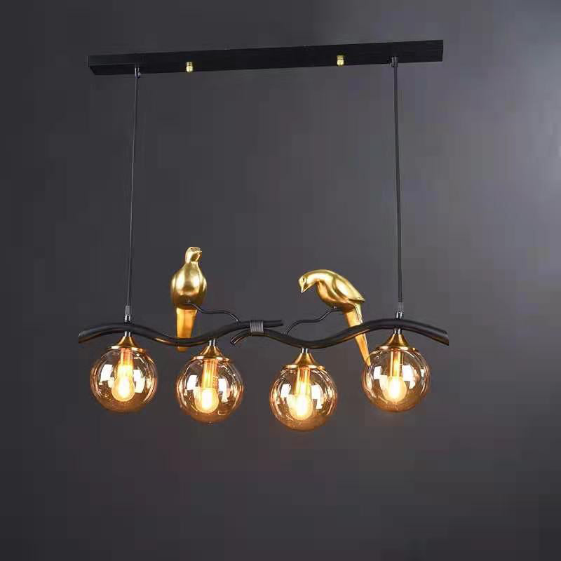 Modern Resin and Glass 4-Light Chandelier for Living Room Island