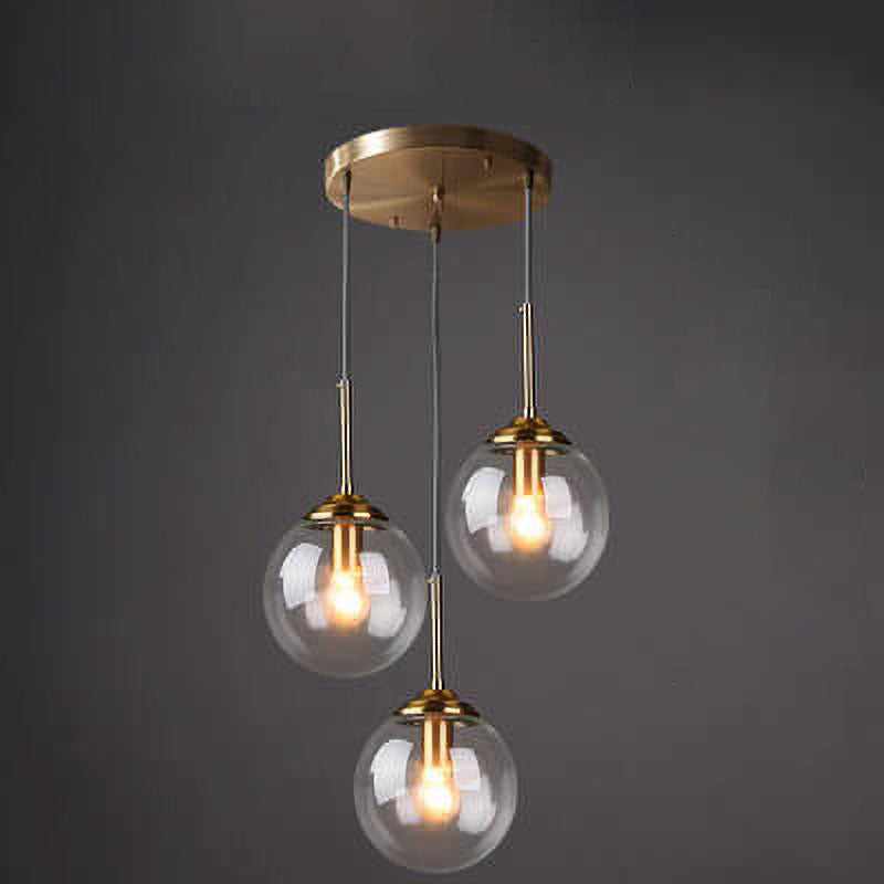 Nordic Copper Glass Spherical Island Light Chandelier for Dining Room