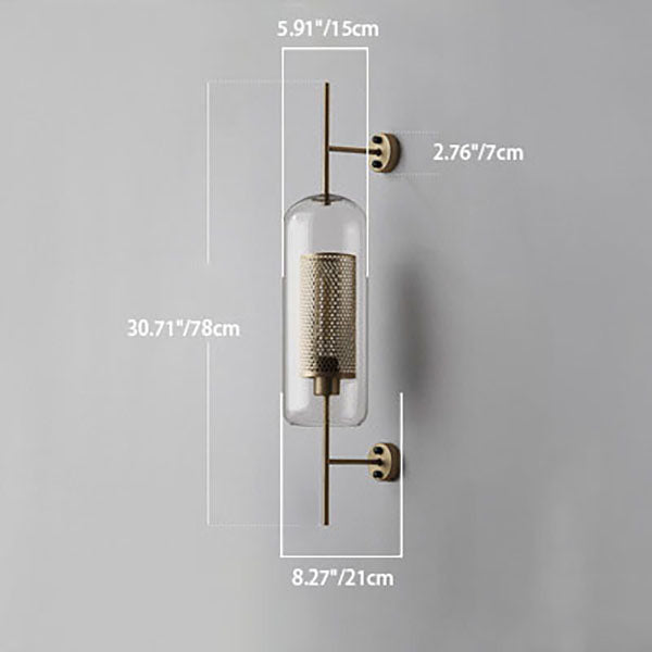 Industrial Iron Frame Wall Sconce with Cylinder Glass Shade for Bedroom