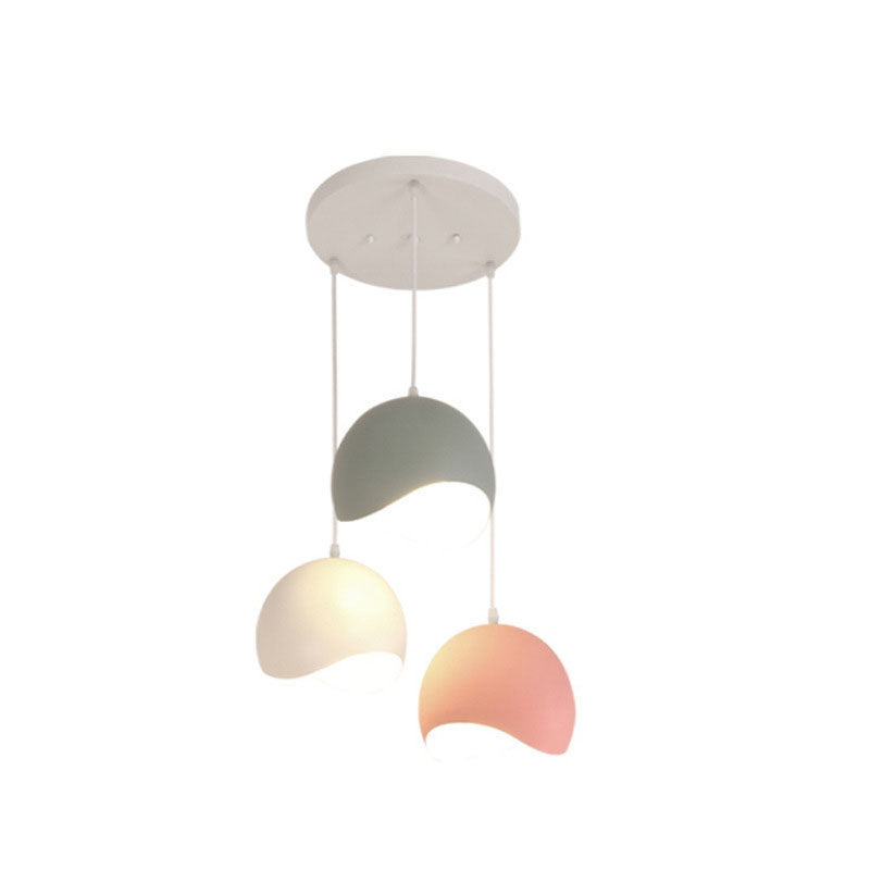 Contemporary Nordic Solid Color Iron Round Dome 1/3 Light Island Light Chandelier For Living Room & Dining Room
