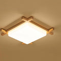 Elegant Japanese Wood and Acrylic LED Flush Mount Light for Bedrooms
