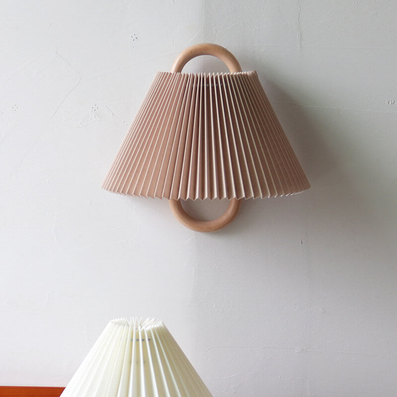 Contemporary Natural Wood Pleated Semi-Circle Wall Sconce for Living Room