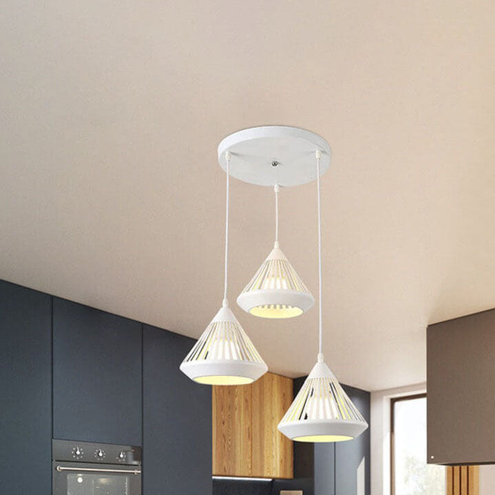 Modern Black Iron Hollow Diamond Chandelier Pendant for Kitchen Island