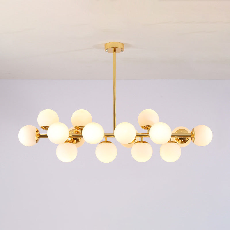 Modern Scandinavian Iron and Glass 16-Light Round Globe Chandelier for Dining Room