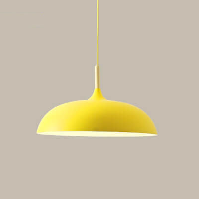 Sleek Black Metal and Wood Dome Pendant Light for Kitchen or Dining Room