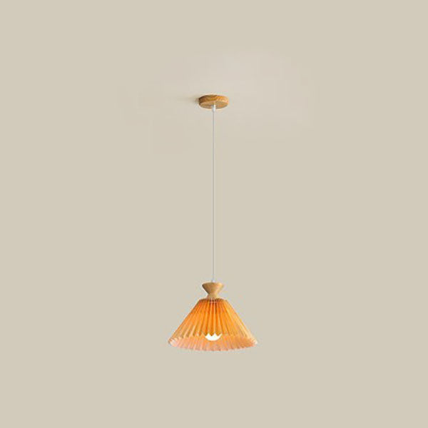 Traditional Japanese Pleated Cone Rubberwood Chandelier for Living Room