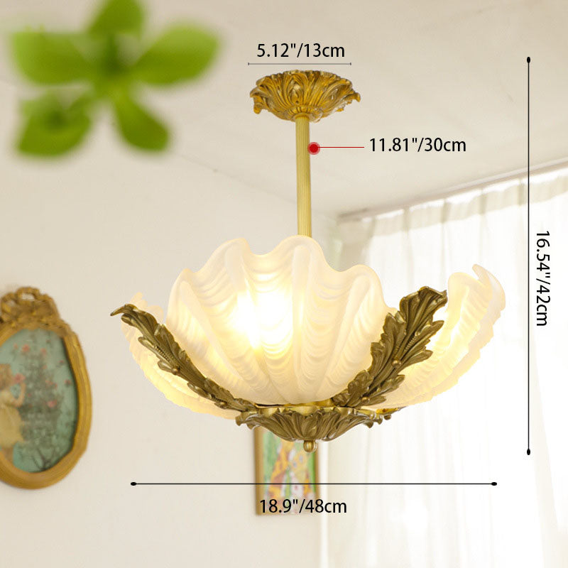 Elegant Brass and Glass 3/4 Light Shell Chandelier for Living Room