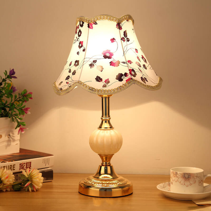 Nordic Vintage Floral Glass Table Lamp for Bedroom or Living Room Decor