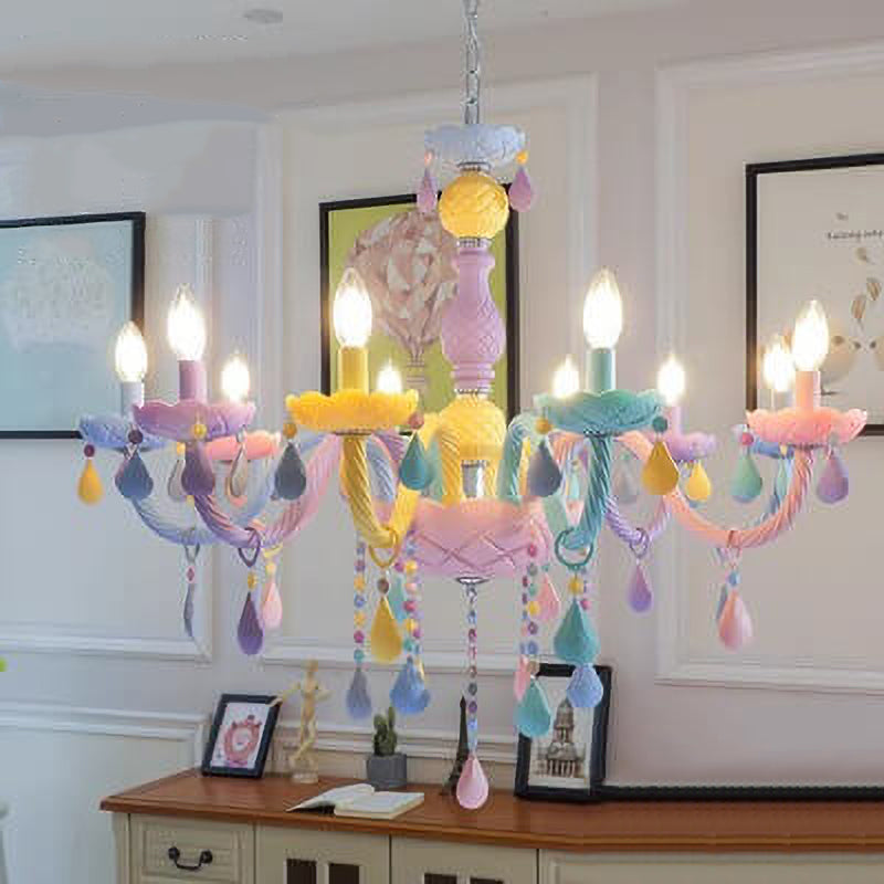 Modern Pink Princess Macaron Glass Chandelier for Kids' Bedroom