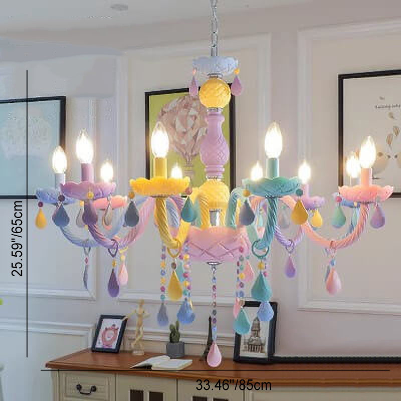 Modern Pink Princess Macaron Glass Chandelier for Kids' Bedroom