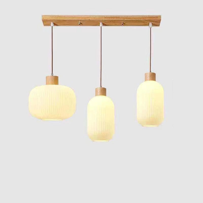 Rustic Japanese Wooden Strip Pendant Light for Living Room Island Lighting