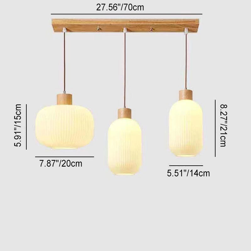 Rustic Japanese Wooden Strip Pendant Light for Living Room Island Lighting