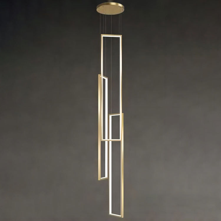 Sleek Black Minimalist Iron and Aluminum LED Chandelier for Stairway