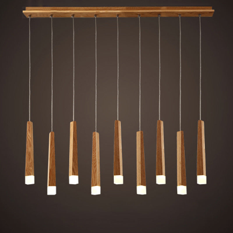 Rustic Square Wooden LED Chandelier for Dining Room Island Lighting