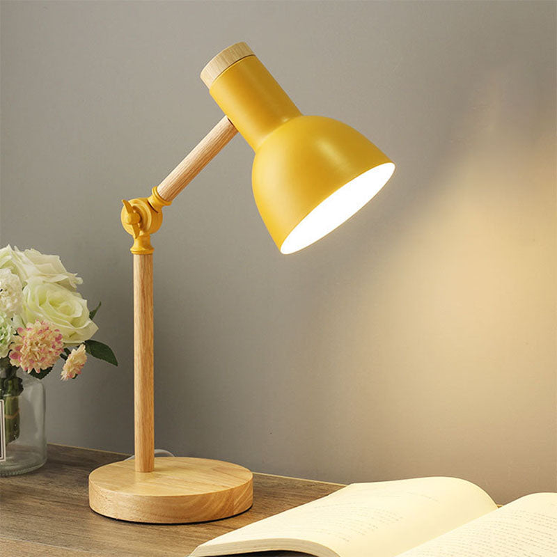 Nordic Iron Semi-Circular Table Lamp with Wooden Base for Study Room