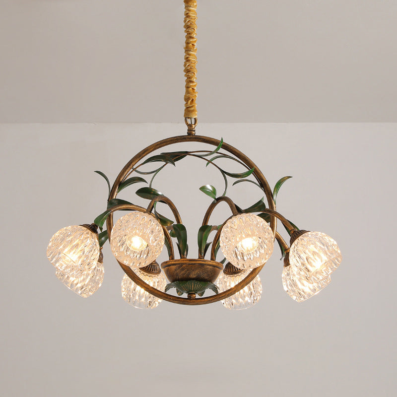 Modern Art Deco 6/8-Light Iron Lacquered Chandelier with Tulip Glass Shade