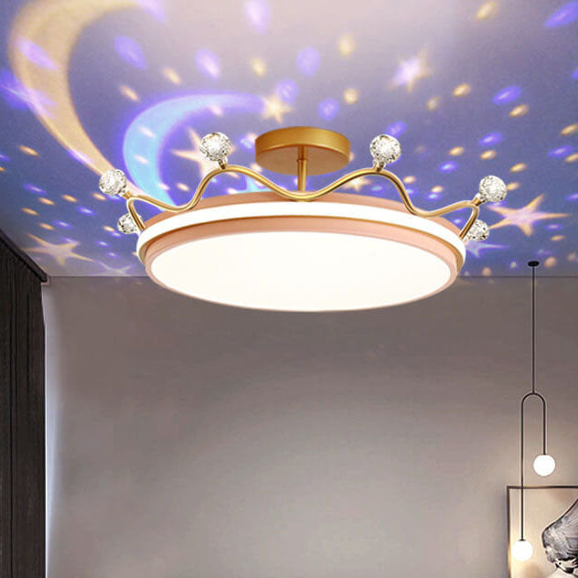 Modern Acrylic LED Semi-Flush Ceiling Light Crown Design for Kids' Bedroom
