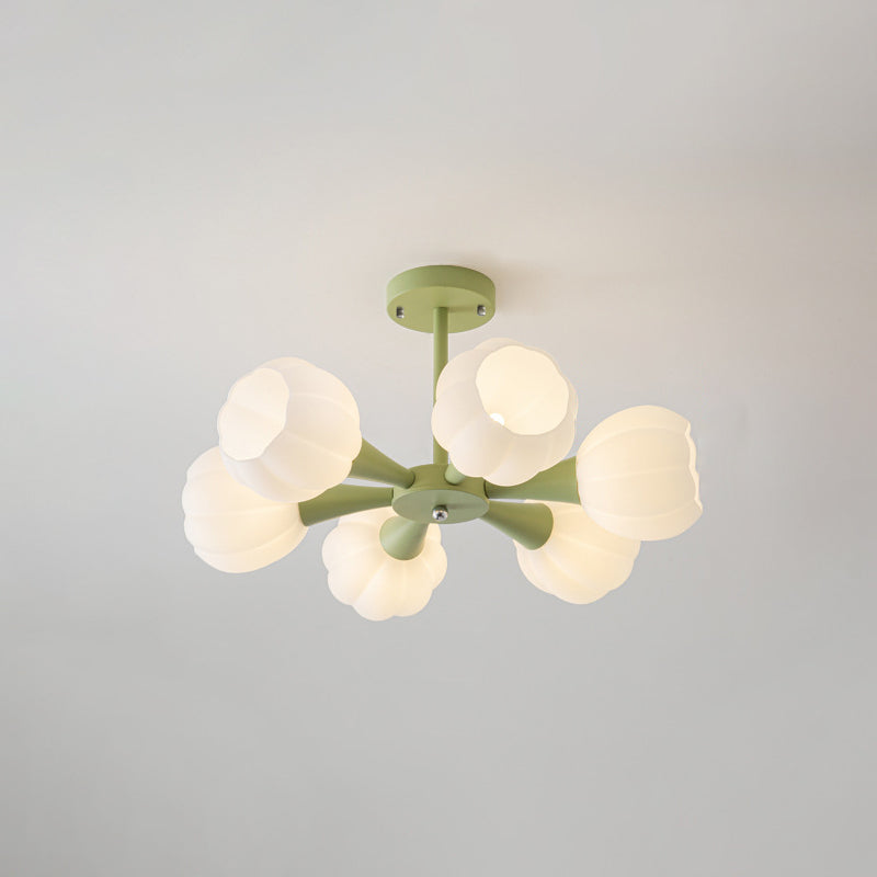 Minimalist Cream Iron & Glass Flower Chandelier for Living Room 4/6 Light