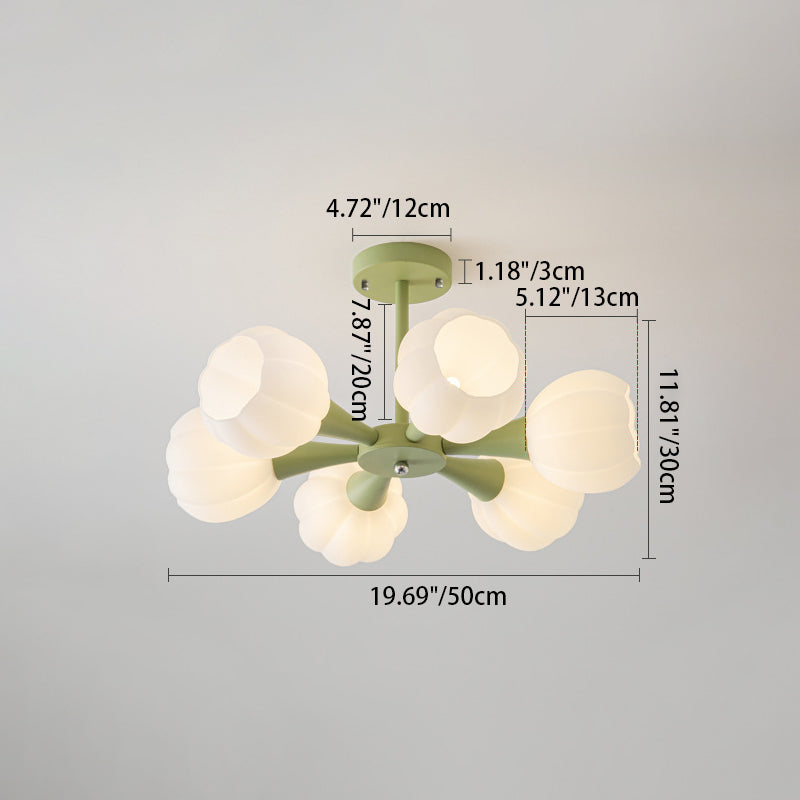 Minimalist Cream Iron & Glass Flower Chandelier for Living Room 4/6 Light