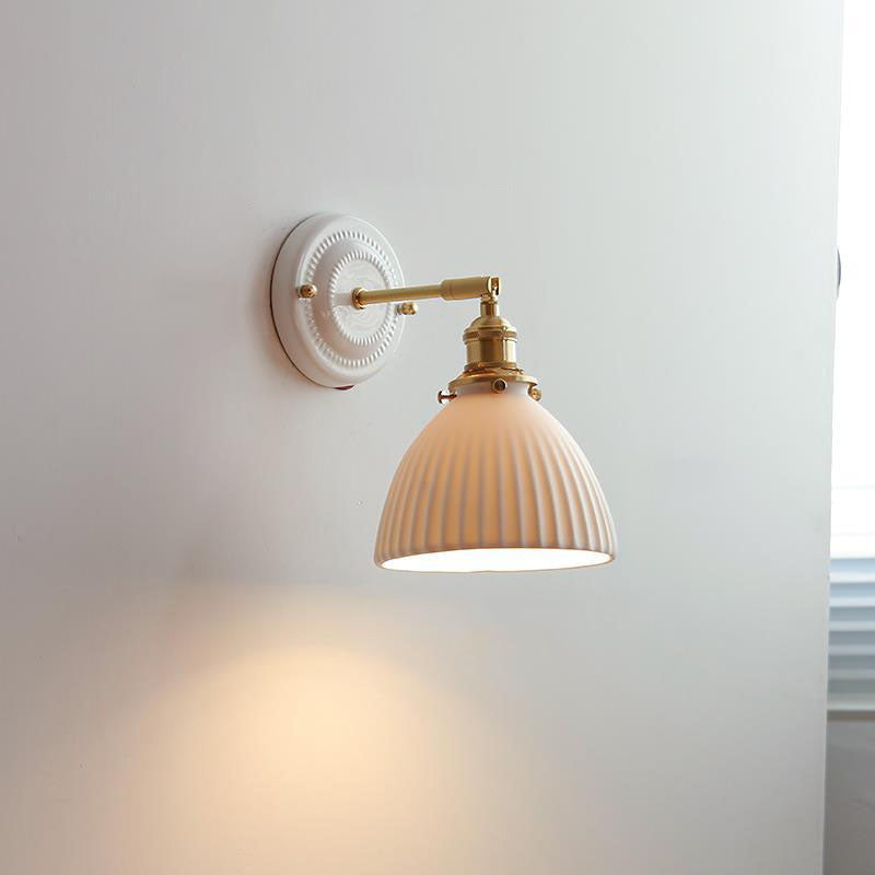 Classic Brass-Finished Vintage Ceramic Round Wall Sconce Lamp for Living Room