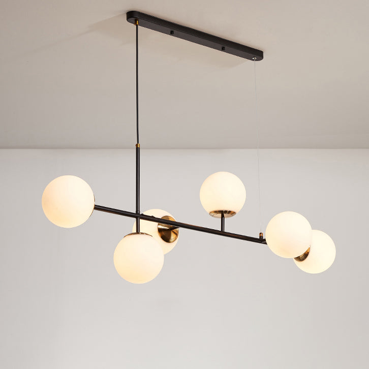 Modern Black Iron & Glass 6-Light Island Chandelier for Dining Room
