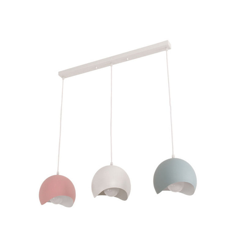 Contemporary Nordic Solid Color Iron Round Dome 1/3 Light Island Light Chandelier For Living Room & Dining Room