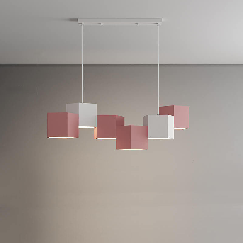 Stylish Multi-Color Geometric Iron LED Macaron Chandelier for Living Room