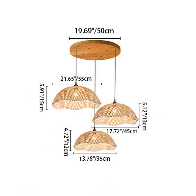 Modern Natural Bamboo Weaving 3-Light Chandelier for Living Room