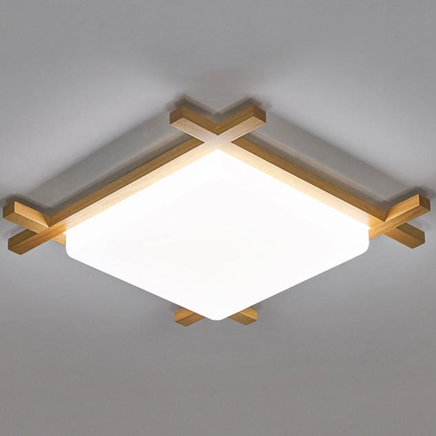 Elegant Japanese Wood and Acrylic LED Flush Mount Light for Bedrooms
