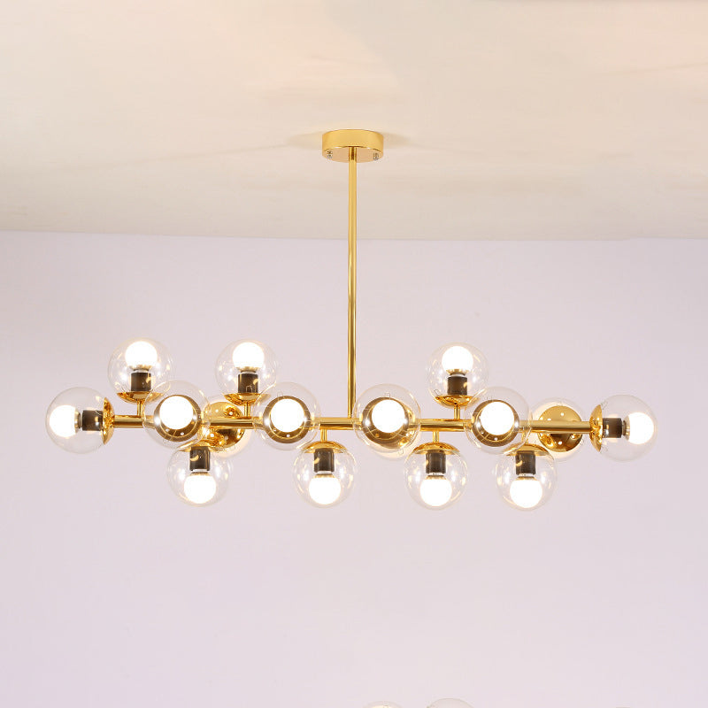 Modern Scandinavian Iron and Glass 16-Light Round Globe Chandelier for Dining Room