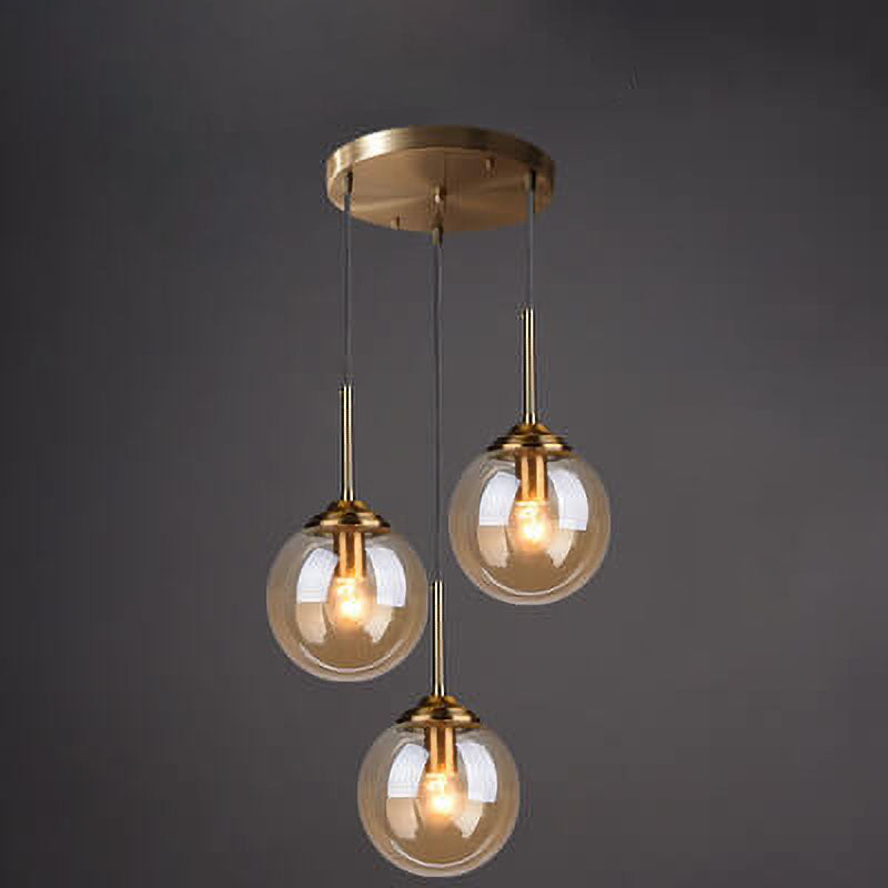 Nordic Copper Glass Spherical Island Light Chandelier for Dining Room