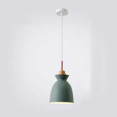 Scandinavian Oak Wood and Iron Cone Dome Pendant Light for Living Room