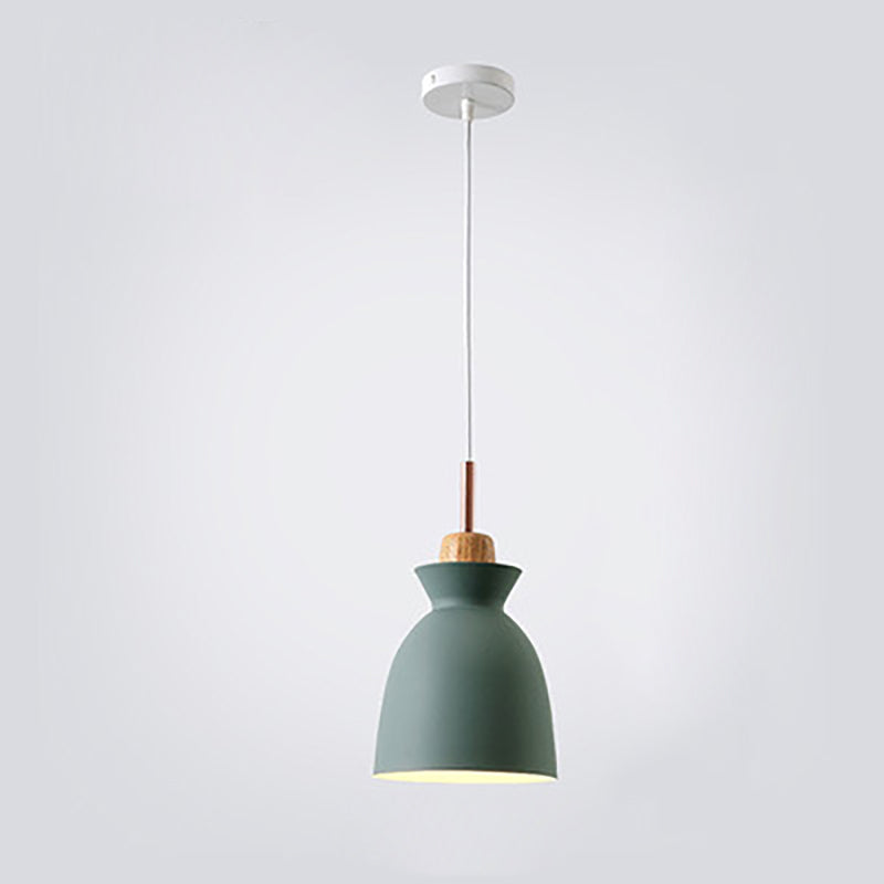 Scandinavian Oak Wood and Iron Cone Dome Pendant Light for Living Room