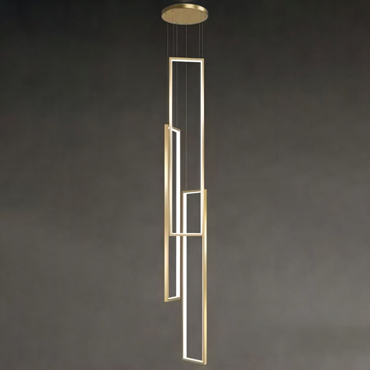 Sleek Black Minimalist Iron and Aluminum LED Chandelier for Stairway