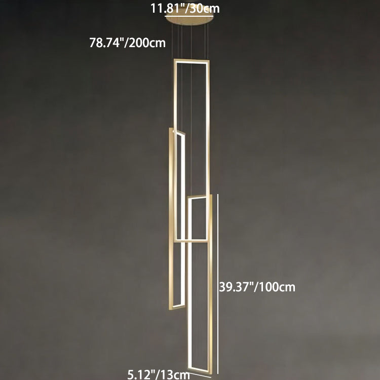Sleek Black Minimalist Iron and Aluminum LED Chandelier for Stairway