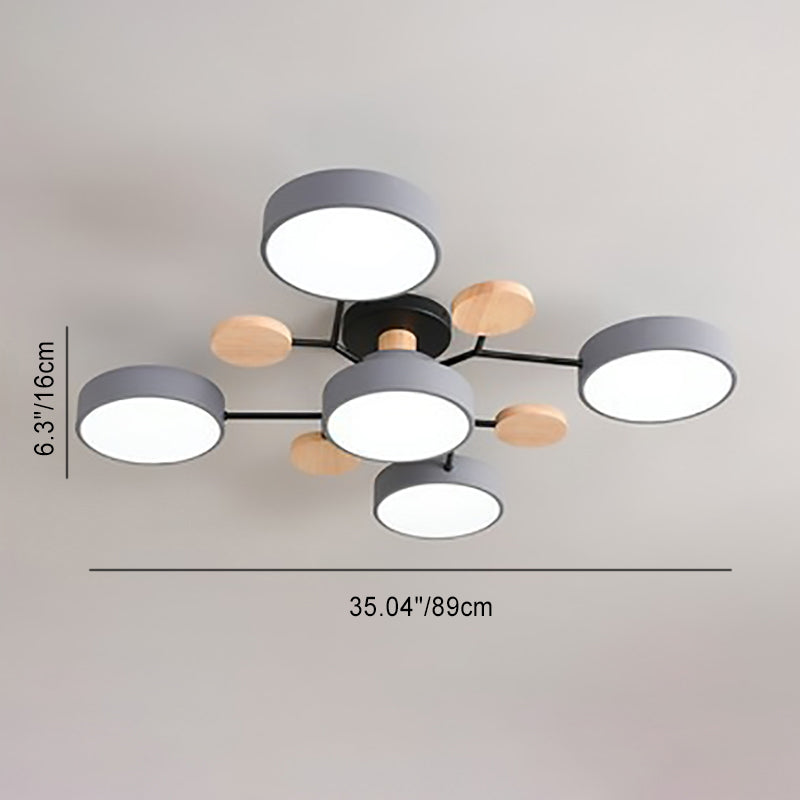 Scandinavian Round LED Semi-Flush Mount Light Fixture for Living Room