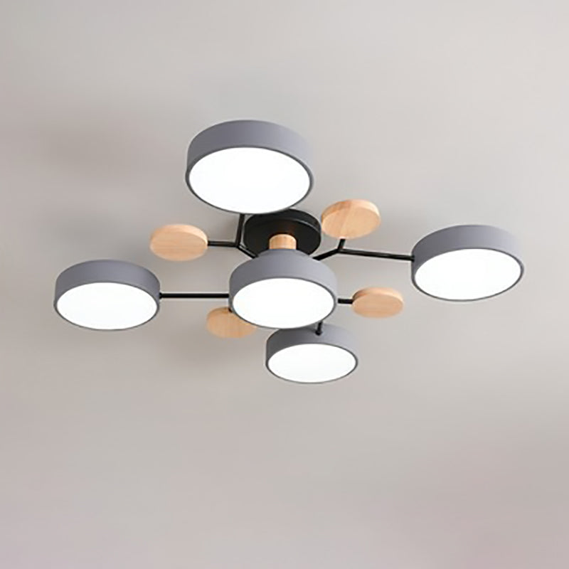 Scandinavian Round LED Semi-Flush Mount Light Fixture for Living Room