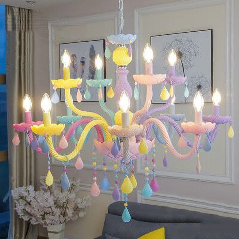 Modern Pink Princess Macaron Glass Chandelier for Kids' Bedroom