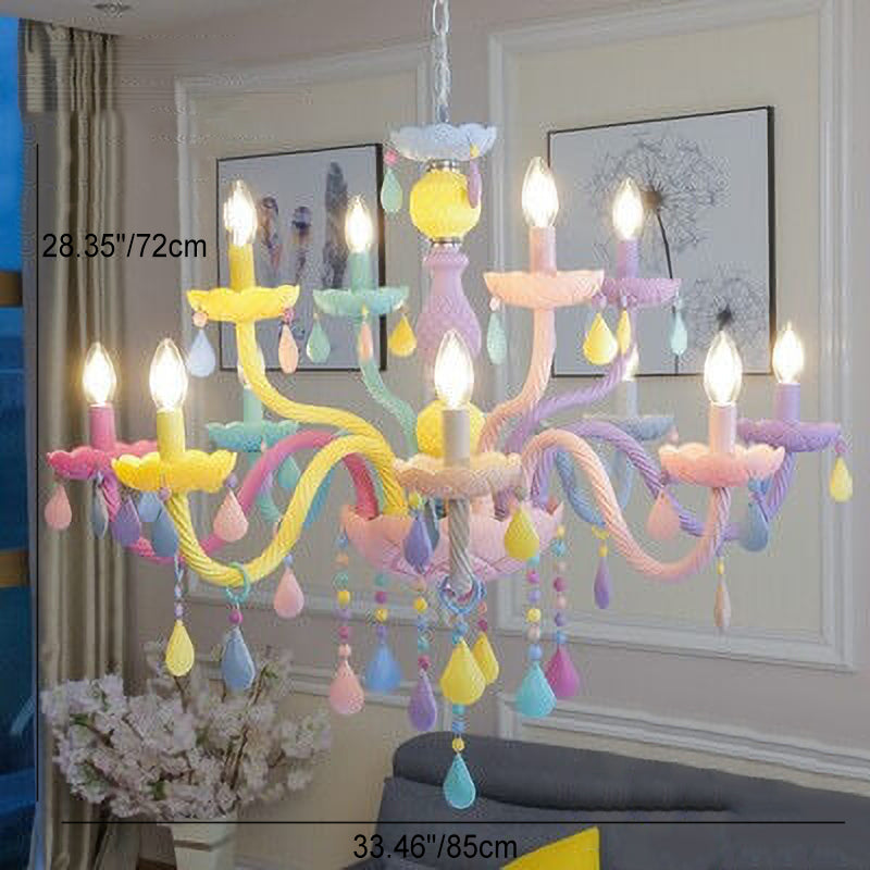 Modern Pink Princess Macaron Glass Chandelier for Kids' Bedroom