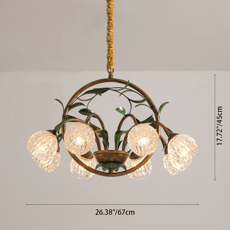 Modern Art Deco 6/8-Light Iron Lacquered Chandelier with Tulip Glass Shade