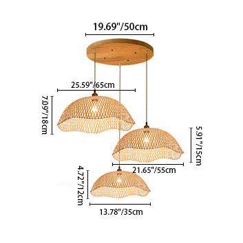 Modern Natural Bamboo Weaving 3-Light Chandelier for Living Room