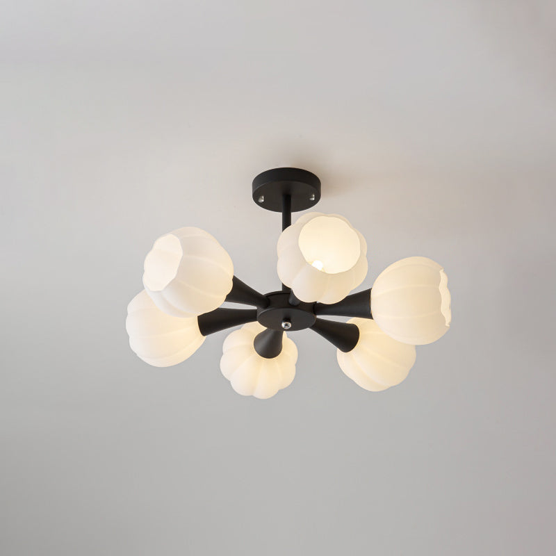 Minimalist Cream Iron & Glass Flower Chandelier for Living Room 4/6 Light