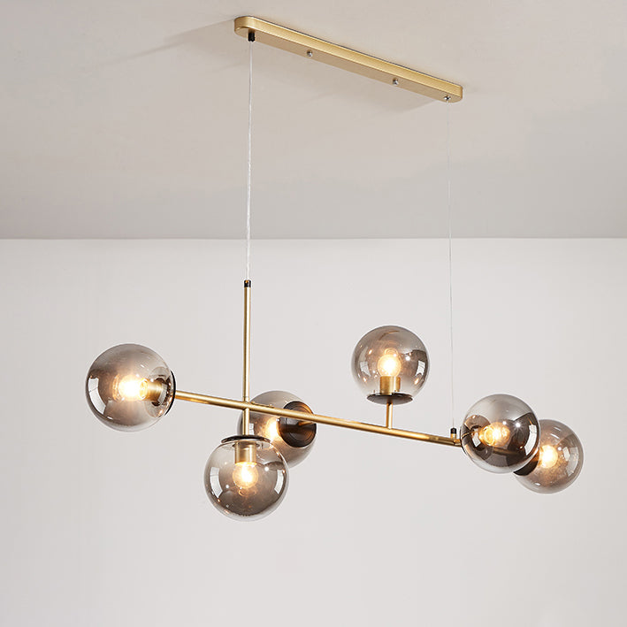 Modern Black Iron & Glass 6-Light Island Chandelier for Dining Room