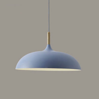 Sleek Black Metal and Wood Dome Pendant Light for Kitchen or Dining Room