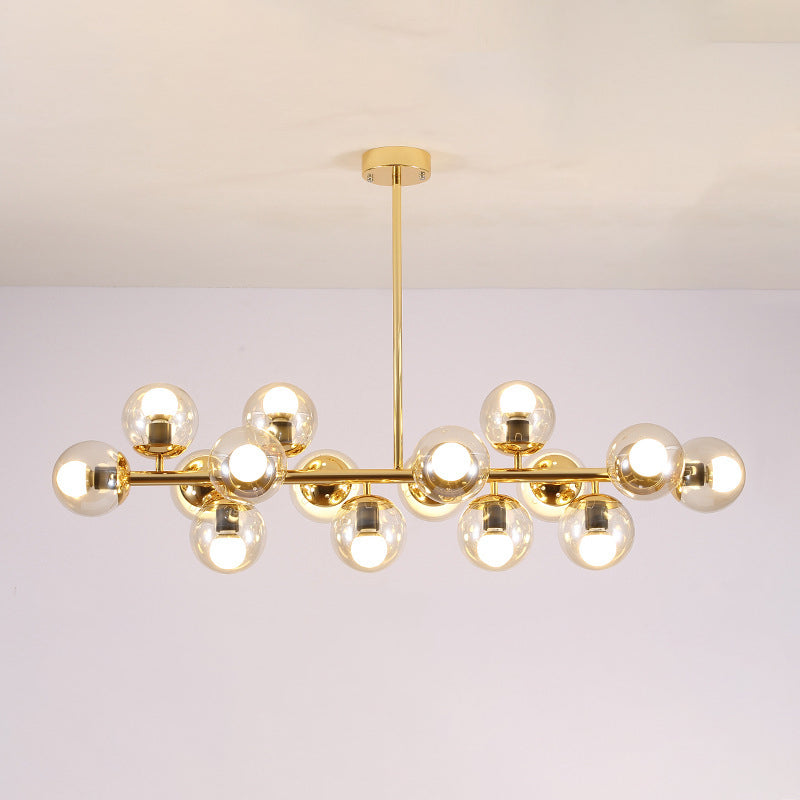 Modern Scandinavian Iron and Glass 16-Light Round Globe Chandelier for Dining Room