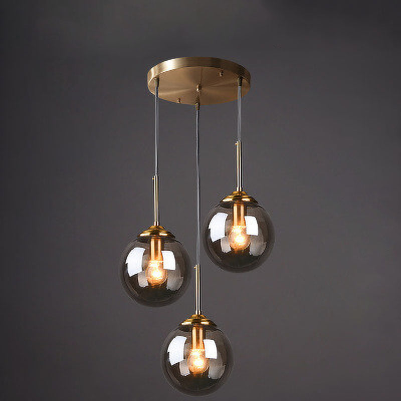 Nordic Copper Glass Spherical Island Light Chandelier for Dining Room