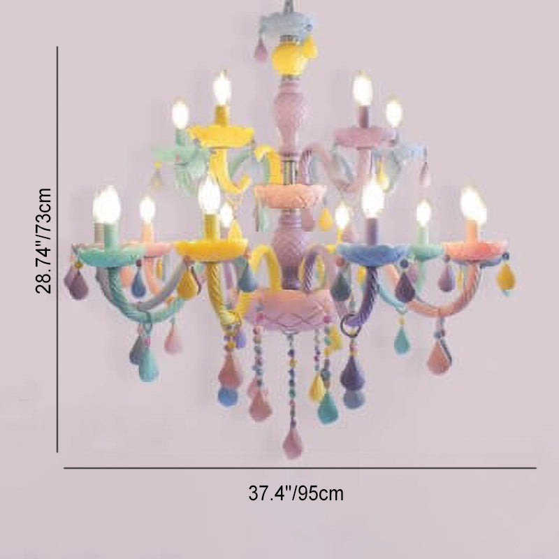 Modern Pink Princess Macaron Glass Chandelier for Kids' Bedroom