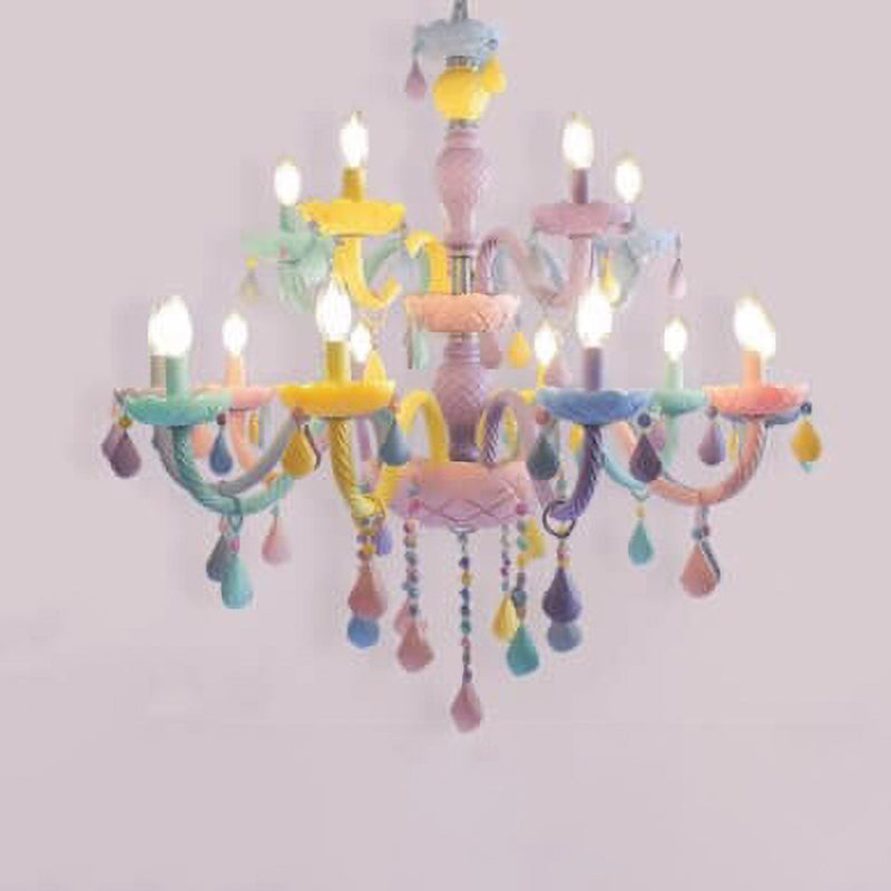 Modern Pink Princess Macaron Glass Chandelier for Kids' Bedroom